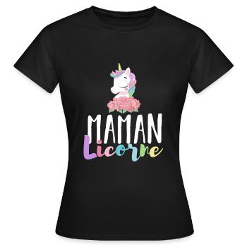 Maman Licorne - Cadeau Anniversaire Maman Licorne - T-shirt Femme - noir - Devant - AI Model Female 172 dark (172cm)