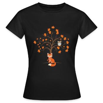 Automne Chouette d’automne Feuilles d’automne - T-shirt Femme - noir - Devant - AI Model Female 172 dark (172cm)