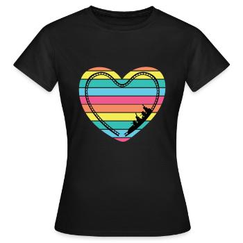 Parc à thème Roller Coaster Heart Rainbow - T-shirt Femme - noir - Devant - AI Model Female 172 dark (172cm)