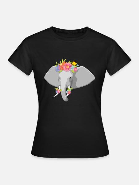 Elefantenkopf Blumen Kinder Elefant - Frauen T-Shirt - Schwarz