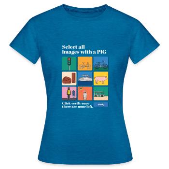Select all Images with a PIG Captcha - Frauen T-Shirt - Antikblaues Saphir meliert - Vorne - AI Model Female 172 dark (172cm)