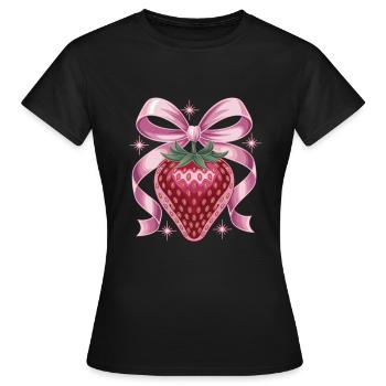 Fraise avec ruban rose - T-shirt Femme - noir - Devant - AI Model Female 172 dark (172cm)