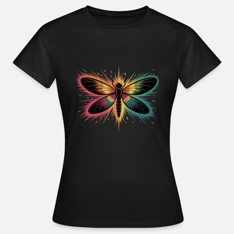 Bunter Libelle Mit Farbexplosion - Frauen T-Shirt - Schwarz