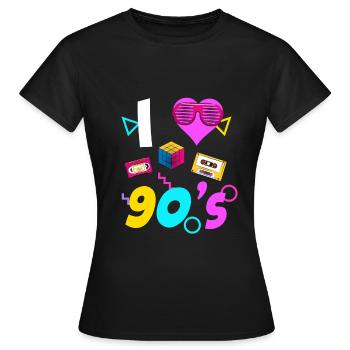 90s 90er Jahre 80s 80er - Frauen T-Shirt - Schwarz - Vorne - AI Model Female 172 dark (172cm)