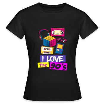 80s 90s 80er 90er Jahre - Frauen T-Shirt - Schwarz - Vorne - AI Model Female 172 dark (172cm)
