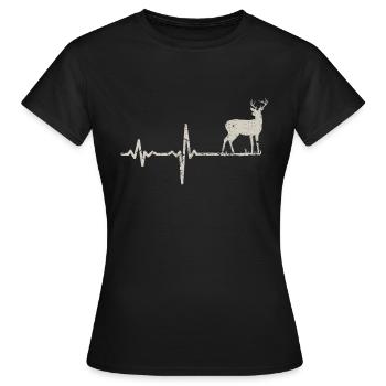 Geschenk Heartbeat Hirsch - Frauen T-Shirt - Schwarz - Vorne - AI Model Female 172 dark (172cm)