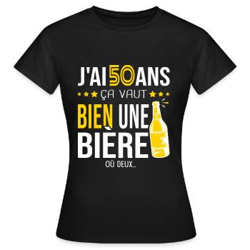 Cadeau d anniversaire 50 ans j ai 50 ans et bière - T-shirt Femme - noir - Devant - AI Model Female 172 dark (172cm)