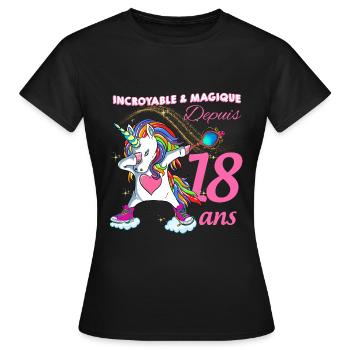 Incroyable et Magique Depuis 18 ans Licorne - T-shirt Femme - noir - Devant - AI Model Female 172 dark (172cm)