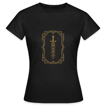 Gerahmtes magisches Würfelschwert des Barbaren - Frauen T-Shirt - Schwarz - Vorne - AI Model Female 172 dark (172cm)
