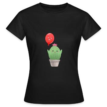 Kaktus mit Ballon - Frauen T-Shirt - Schwarz - Vorne - AI Model Female 172 dark (172cm)