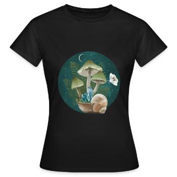 Champignons dans une coquille d’escargot - T-shirt Femme - noir - Devant - AI Model Female 172 dark (172cm)