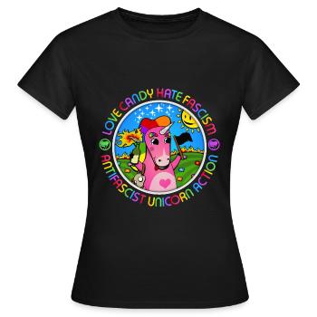 Love Candy Hate Fascism - Frauen T-Shirt - Schwarz - Vorne - AI Model Female 172 dark (172cm)