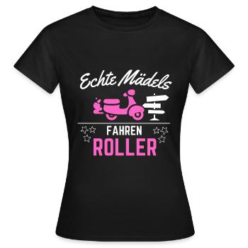 Roller Echte Mädels Fahren Roller Rollerfahren - Frauen T-Shirt - Schwarz - Vorne - AI Model Female 172 dark (172cm)
