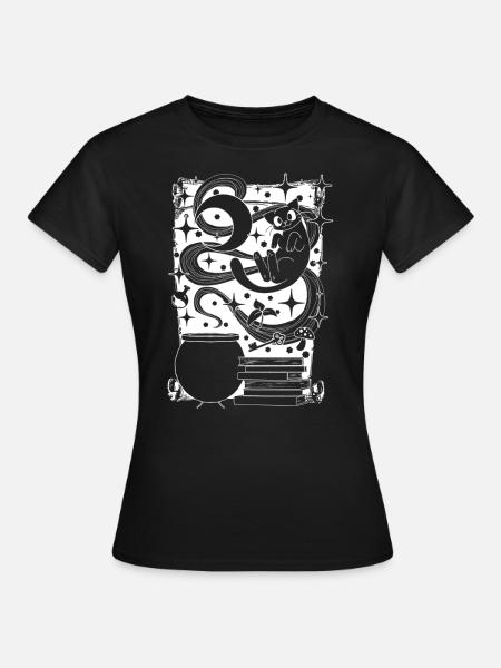 Magischer Familiar - Schwarze Katze - Frauen T-Shirt - Schwarz
