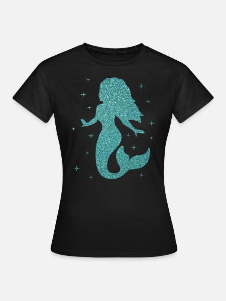 Meerjungfrau Damen Mädchen Geschenk Glitzer Nixe - Frauen T-Shirt - Schwarz
