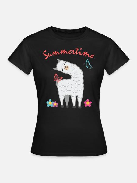 Summertime Sommer Lama Alpaka Geschenk Urlaub - Frauen T-Shirt - Schwarz