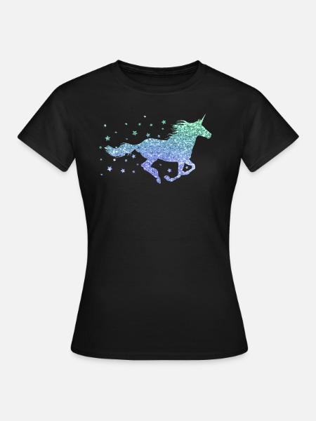 Einhorn Glitzer Damen Mädchen Geschenk Pferd - Frauen T-Shirt - Schwarz