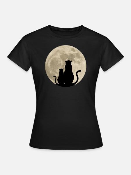 Cats moon funny gift women men kids - Women's T-Shirt - black