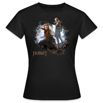 Der Hobbit Logo Mit Elben Tauriel Und Legolas - Frauen T-Shirt - Schwarz - Vorne - AI Model Female 172 dark (172cm)