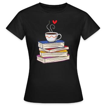 Heiße Tasse Kaffee und Bücher - Frauen T-Shirt - Schwarz - Vorne - AI Model Female 172 dark (172cm)