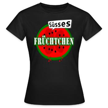 Melone Sprechblase Süßes Früchtchen - Frauen T-Shirt - Schwarz - Vorne - AI Model Female 172 dark (172cm)