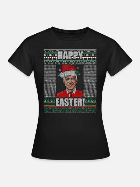 Divertido suéter navideño feo de Biden Feliz Pascua - Camiseta mujer - negro