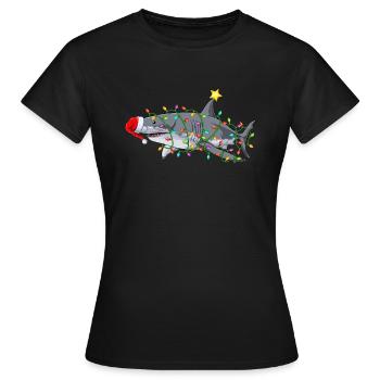 Lustige Weihnachten Haifisch Christmas - Frauen T-Shirt - Schwarz - Vorne - AI Model Female 172 dark (172cm)