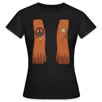 Hippie Kost�m Hippie Frieden Halloween Kost�m - Frauen T-Shirt - Schwarz - Vorne - AI Model Female 172 dark (172cm)