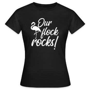 Unsere Flock -Felsen rosa Flamingo unsere Flock -F - Frauen T-Shirt - Schwarz - Vorne - AI Model Female 172 dark (172cm)