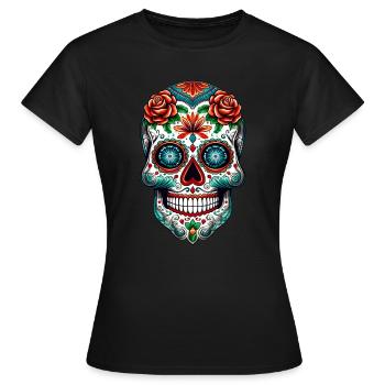 Mexikanischer Totenkopf Día De Muertos Sugar Skull - Frauen T-Shirt - Schwarz - Vorne - AI Model Female 172 dark (172cm)