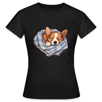 Chien Corgi endormi Chien Ami - T-shirt Femme - noir - Devant - AI Model Female 172 dark (172cm)