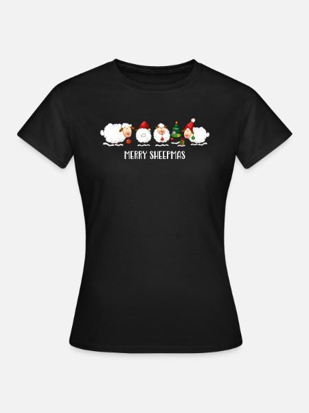 Funny Merry Christmas Sheep Family Kids - Women's T-Shirt - black