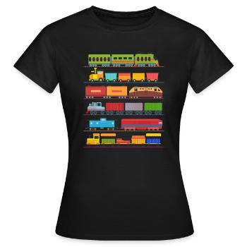 Züge Eisenbahn Lokomotive Kinder Pyjama Zug - Frauen T-Shirt - Schwarz - Vorne - AI Model Female 172 dark (172cm)