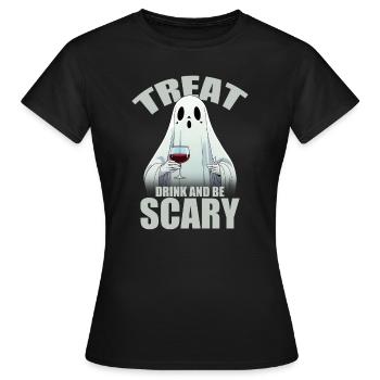 Gönnen Sie sich ein Getränk und seien Sie gruselig - Frauen T-Shirt - Schwarz - Vorne - AI Model Female 172 dark (172cm)