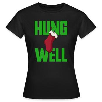 Hung Well Bas de Noël Raunchy Homme - T-shirt Femme - noir - Devant - AI Model Female 172 dark (172cm)