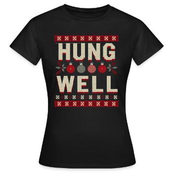 Hung Well Bas de Noël Raunchy Homme - T-shirt Femme - noir - Devant - AI Model Female 172 dark (172cm)