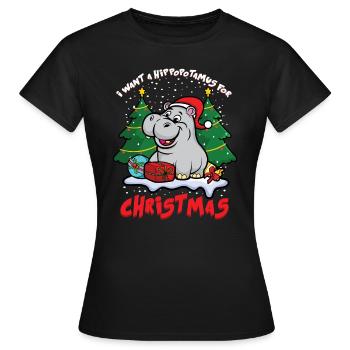 I wish for a hippopotamus for Christmas - Women's T-Shirt - black - Front - AI Model Female 172 dark (172cm)