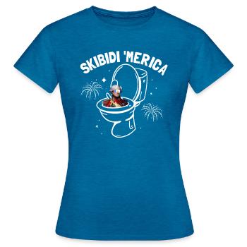 Skibidi 'Merica Washington Skibidi ToiletteGeorge - Frauen T-Shirt - Antikblaues Saphir meliert - Vorne - AI Model Female 172 dark (172cm)