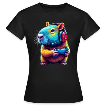 Capybara Gamer Zocker Lustig Videospiel Gaming - Frauen T-Shirt - Schwarz - Vorne - AI Model Female 172 dark (172cm)