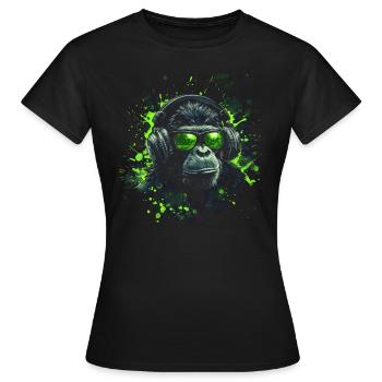 DJ Cool Outfit Pop Art Techno Festival Affe - Frauen T-Shirt - Schwarz - Vorne - AI Model Female 172 dark (172cm)
