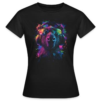 DJ Cool Outfit Pop Art Techno Festival Capybara - Frauen T-Shirt - Schwarz - Vorne - AI Model Female 172 dark (172cm)