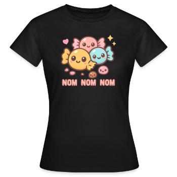 Candy Nom Nom Nom Süßigkeitenesser Süßigkeiten - Frauen T-Shirt - Schwarz - Vorne - AI Model Female 172 dark (172cm)