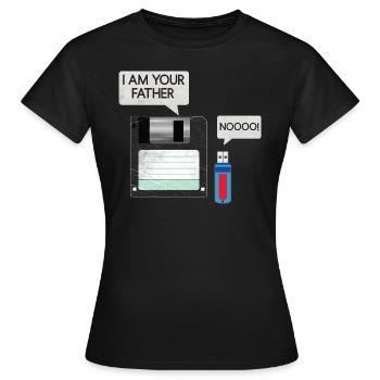Disquette Disquette Clé USB Père & Fils Tenue Rétro - T-shirt Femme - noir - Devant - AI Model Female 172 dark (172cm)