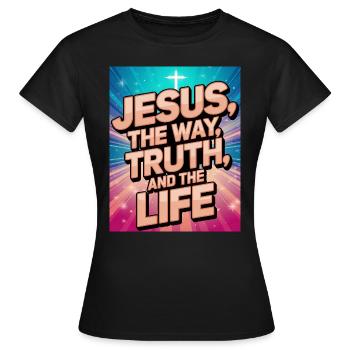 Jésus – Design d’or brillant - T-shirt Femme - noir - Devant - AI Model Female 172 dark (172cm)