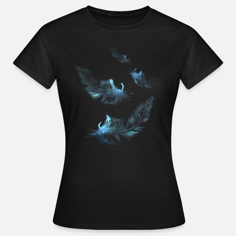 Bright blue down feathers float on the wind - Women's T-Shirt - black