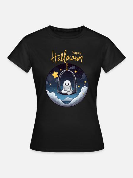 Niedlicher Geist schaukelt zu Halloween am Himmel - Frauen T-Shirt - Schwarz