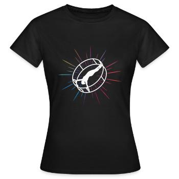 Farbenfrohes Rhönrad mit Rhönradturnerin - Frauen T-Shirt - Schwarz - Vorne - AI Model Female 172 dark (172cm)