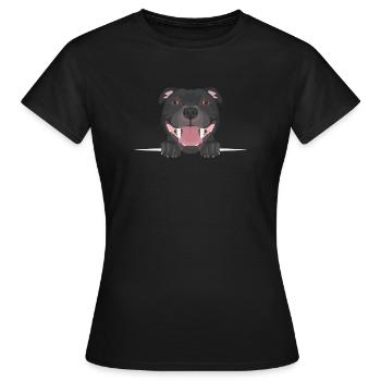 Staffordshire Bull Terrier souriant - T-shirt Femme - noir - Devant - AI Model Female 172 dark (172cm)