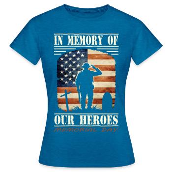 Memorial Day USA - Women's T-Shirt - antique blue sapphire heather - Front - AI Model Female 172 dark (172cm)