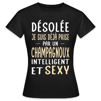 Désolée déjà prise par un Champagnoux sexy - T-shirt Femme - noir - Devant - AI Model Female 172 dark (172cm)